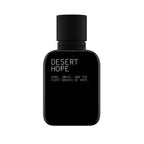 Black perfume bottle labeled 'Desert Hope' on a white background